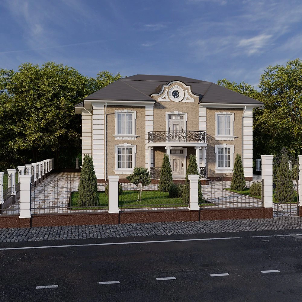 Classic Residential House Exterior 3D Scene (3)