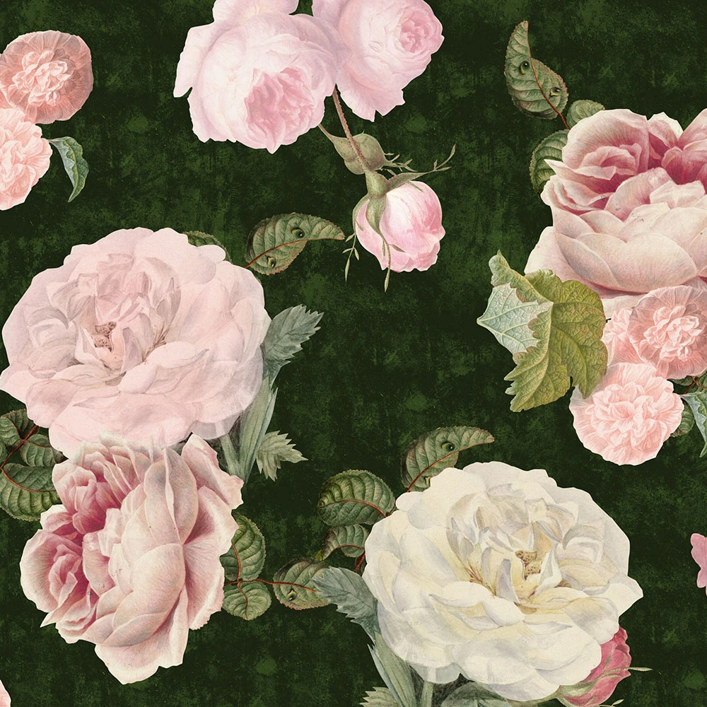 Wallpaper Roses Dark Green