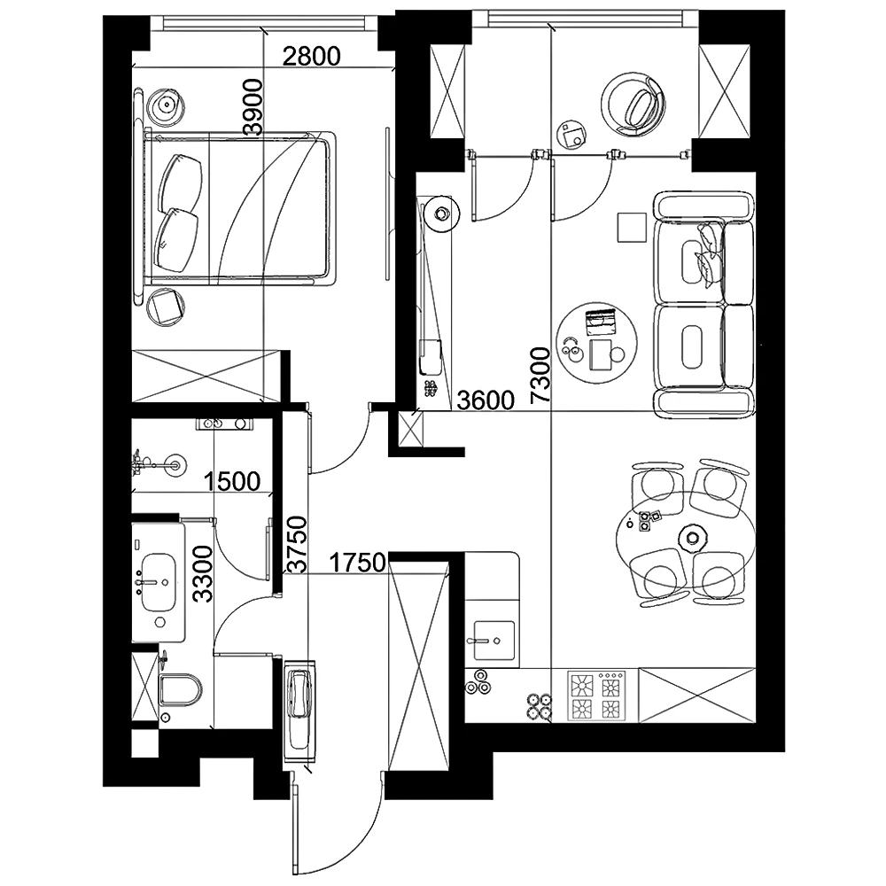 Scène 3D d'intérieur d'appartement moderne (19)