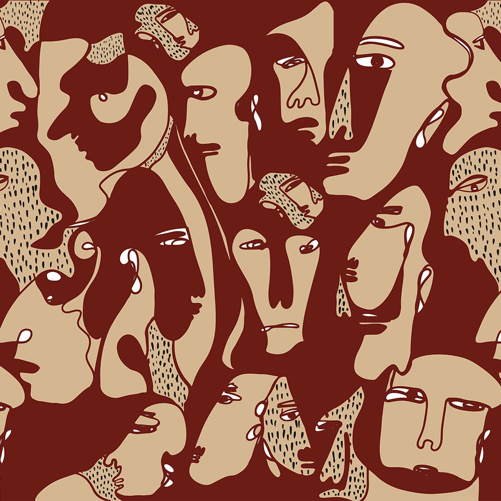 Wallpaper Wall Art Faces Burgundy