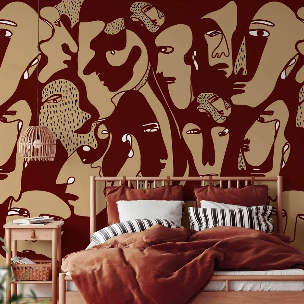 Wallpaper Wall Art Faces Burgundy (2)