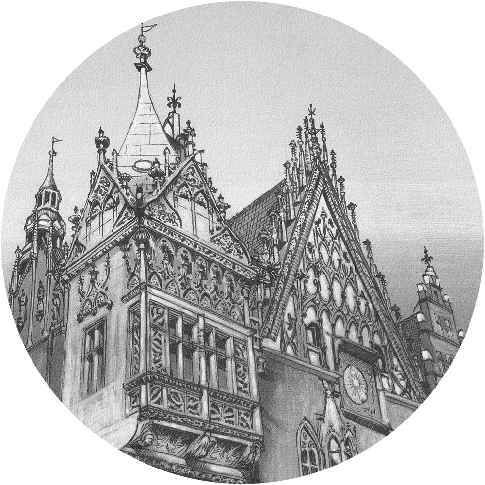 Tapete Wall Art Town Hall B&W Circle