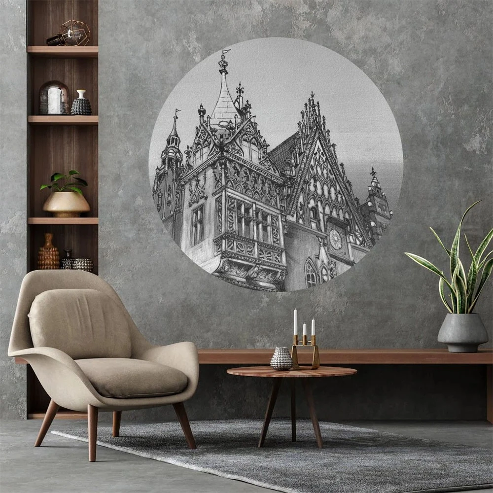 Tapete Wall Art Town Hall B&W Circle (2)
