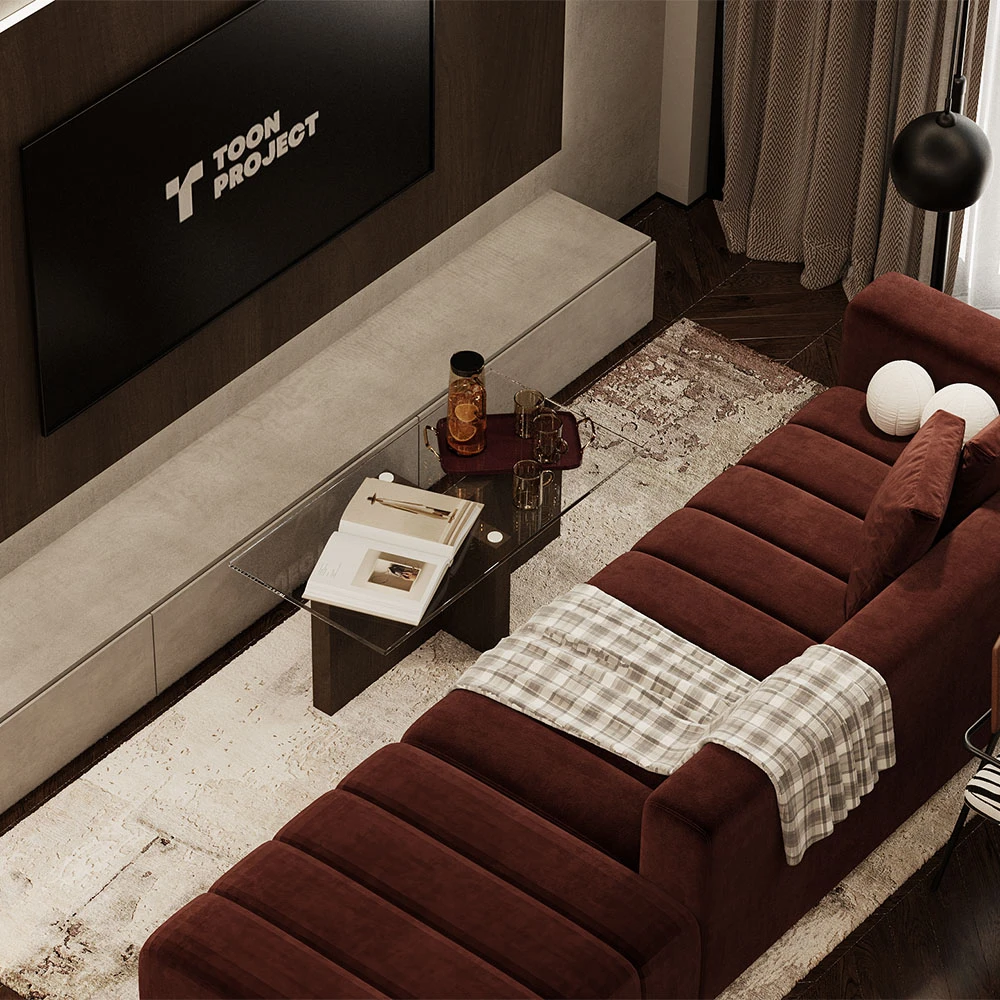Modern Open Plan Livingroom and Dining Area 3D Scene (13)