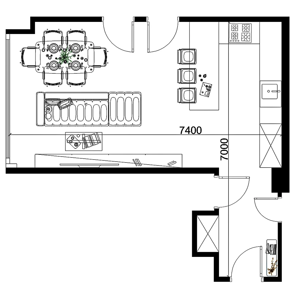 Modern Open Plan Livingroom and Dining Area 3D Scene (15)
