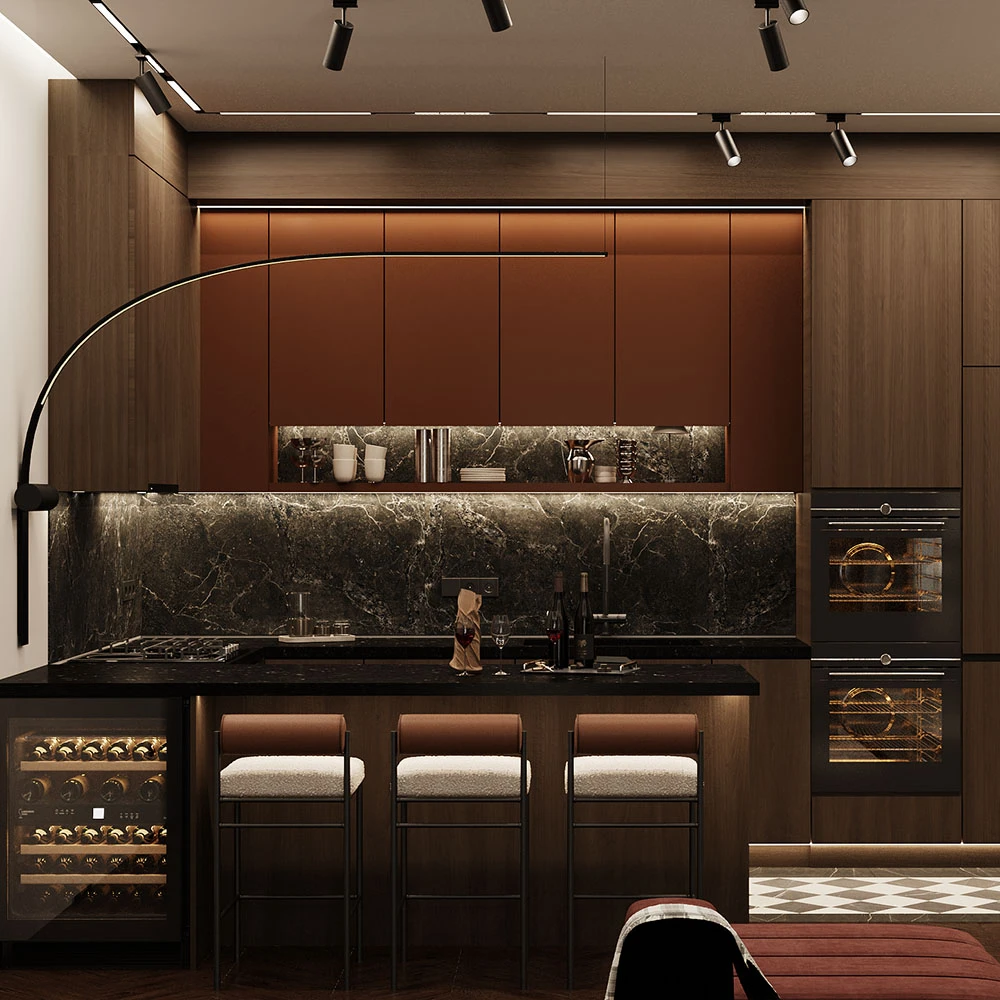 Modern Open Plan Livingroom and Dining Area 3D Scene (5)