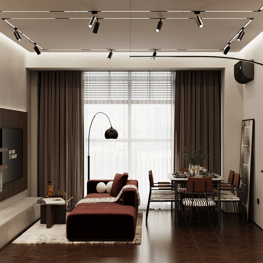 Modern Open Plan Livingroom and Dining Area 3D Scene (9)