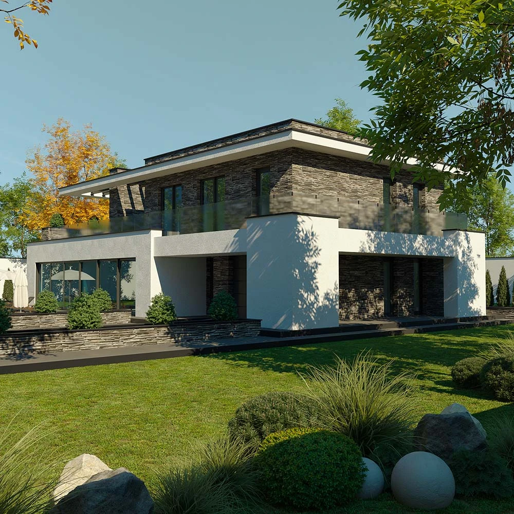 Moderne Luxus-Außenvilla 3D-Szene