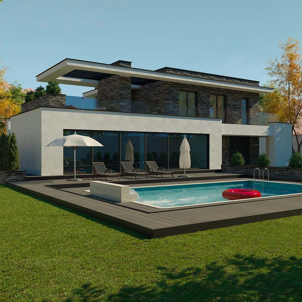 Moderne Luxus-Außenvilla 3D-Szene (2)