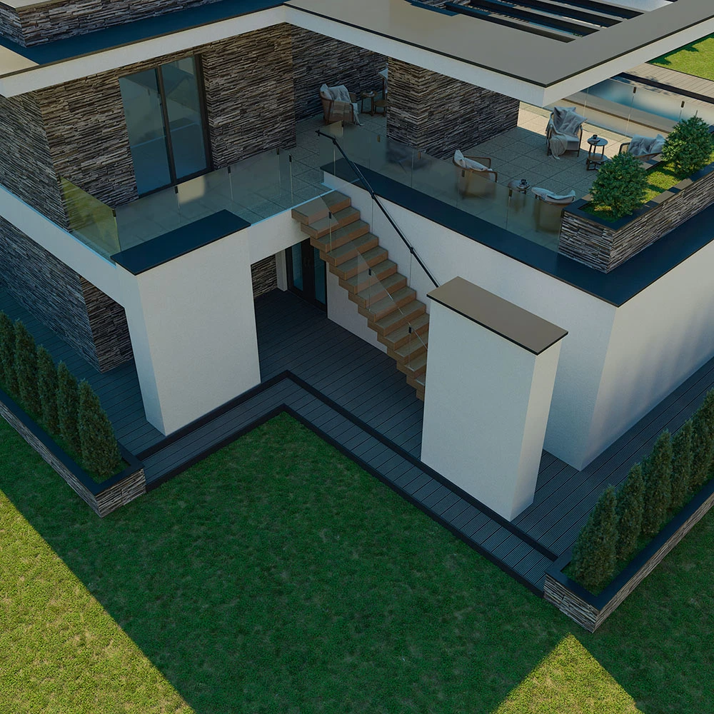 Moderne Luxus-Außenvilla 3D-Szene (3)
