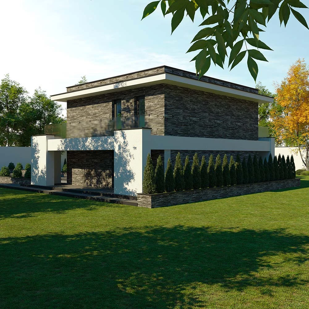 Moderne Luxus-Außenvilla 3D-Szene (5)
