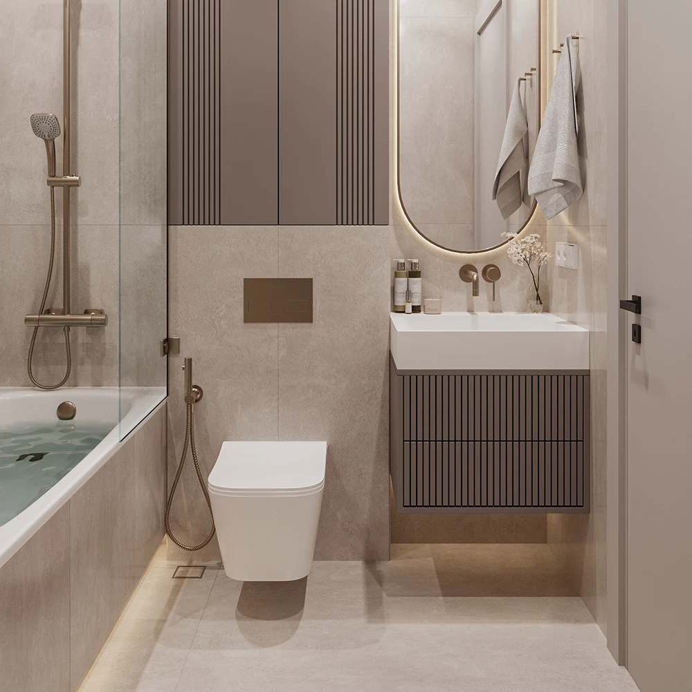 Moderne minimalistische Badezimmer 3D-Szene
